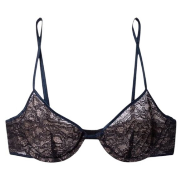 Kiki De Montparnasse grey blue satin-trimmed lace bra size 34B - Picture 2 of 9